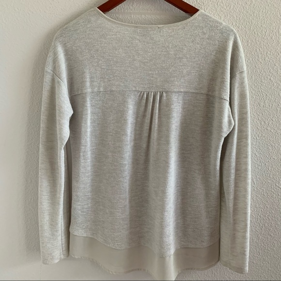 Sanctuary Knit Mixed Media Sweater V Neck Front Cut Neutral Minimalist Medium - Picture 4 of 12